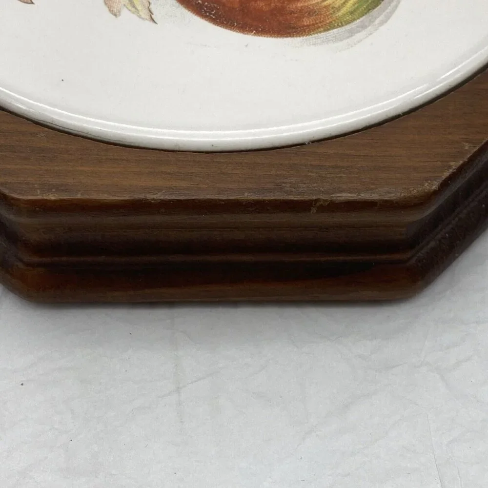 Vintage Ceramic Tile Wood Trivet Wall Hanging Octagonal Traditional Farmhouse‎
